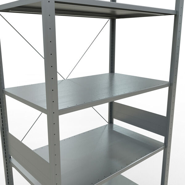 Grundregal, Fachbodenregal Stecksystem MULTIplus150, 3000 x 1000 x 600 mm (HxBxT), 7 Fachböden, Kreuzstrebe, verzinkt