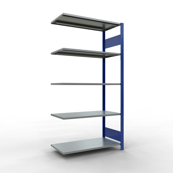 Anbauregal, Fachbodenregal Stecksystem MULTIplus85, 2000 x 1000 x 500 mm (HxBxT), 5 Fachböden, Längenriegel, RAL 5010 enzianblau