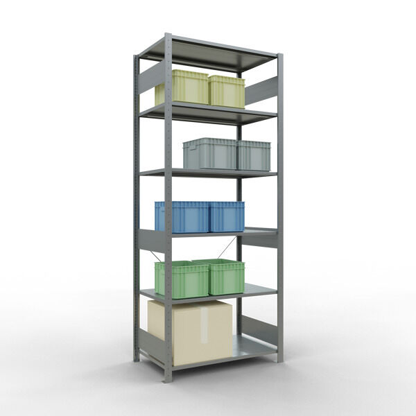 Grundregal, Fachbodenregal Stecksystem MULTIplus150, 2500 x 1000 x 600 mm (HxBxT), 6 Fachböden, Kreuzstrebe, verzinkt