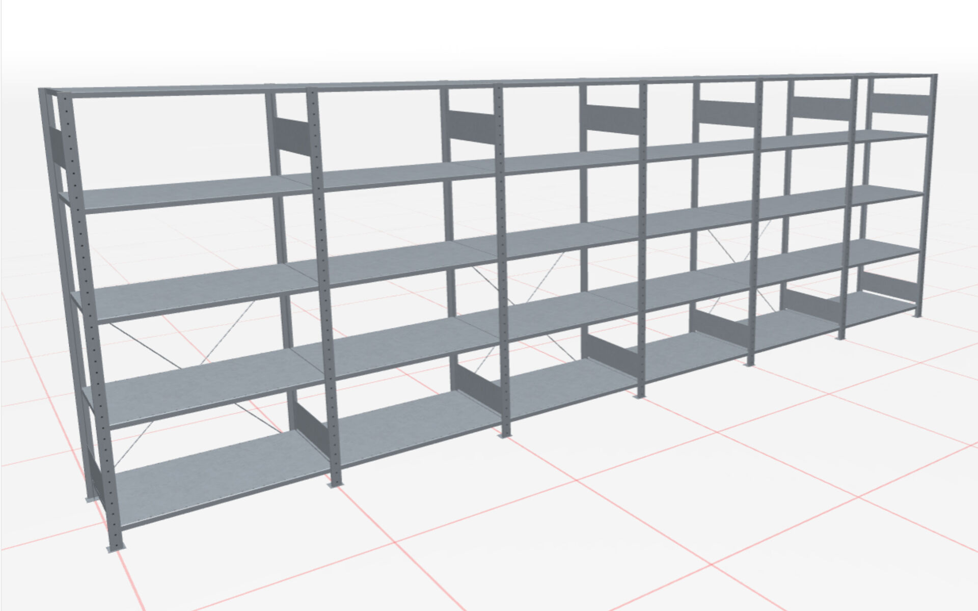 6 m-Set Fachbodenregal Stecksystem MULTIplus150, 2000 x 6000 x 600 mm HxBxT, 30 Fachböden, verzinkt