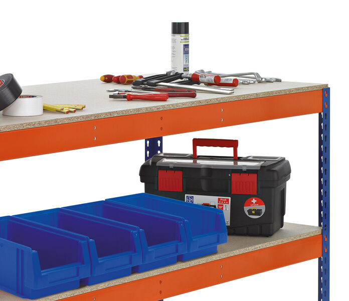Z1-Packtisch mit Lagerebene, 990 x 2450 x 773 mm, blau/orange