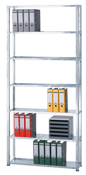 Grundregal, Büro-Fachbodenregal Schraubsystem MULTIplus85, 2300 x 1300 x 300 mm (HxBxT), 6 Fachböden, verzinkt, ohne Anschlagleiste