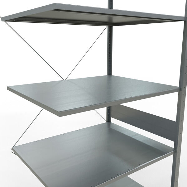 Anbauregal, Fachbodenregal Stecksystem MULTIplus150, 3000 x 1000 x 800 mm (HxBxT), 7 Fachböden, Kreuzstrebe, verzinkt