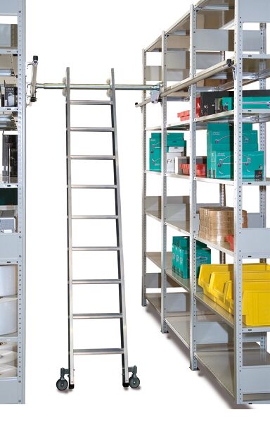 Aluminium-Regalleiter für Doppelregale, seitlich verschiebbar, Arbeitshöhe ca. 2,65 m