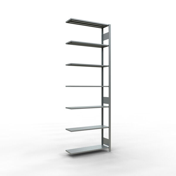 Anbauregal, Fachbodenregal Stecksystem MULTIplus85, 3000 x 1000 x 300 mm (HxBxT), 7 Fachböden, Längenriegel, verzinkt