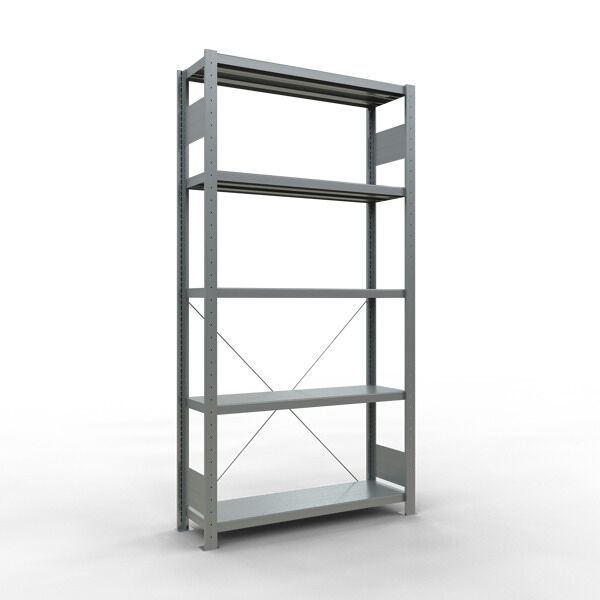 Grundregal, Fachbodenregal Stecksystem MULTIplus330, 2000 x 1000 x 300 mm (HxBxT), 5 Fachböden, Kreuzstrebe, verzinkt