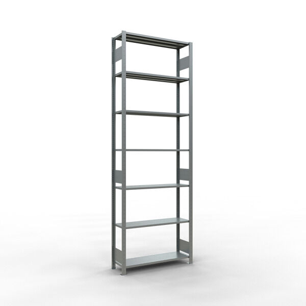 Grundregal, Fachbodenregal Stecksystem MULTIplus85, 3000 x 1000 x 300 mm (HxBxT), 7 Fachböden, Längenriegel, verzinkt