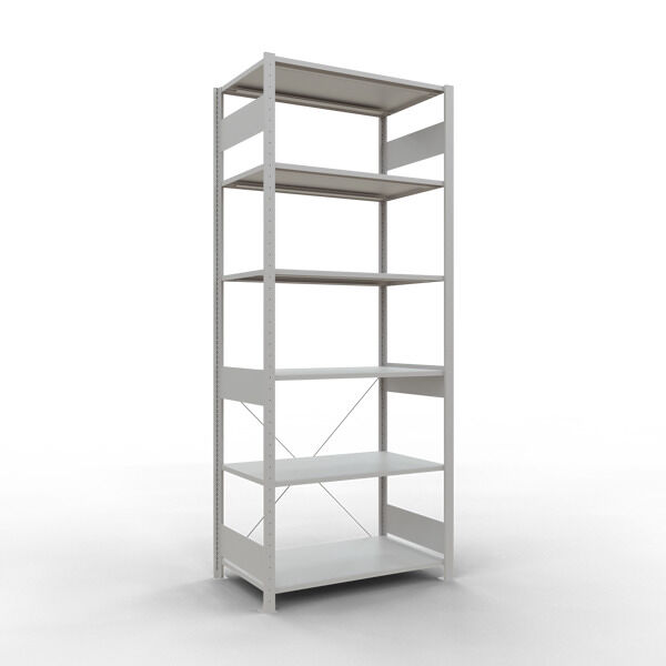 Grundregal, Fachbodenregal Stecksystem MULTIplus150, 2500 x 1000 x 600 mm (HxBxT), 6 Fachböden, Kreuzstrebe, RAL 7035 lichtgrau