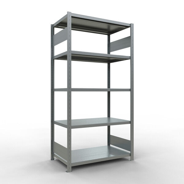 Grundregal, Fachbodenregal Stecksystem MULTIplus250, 2000 x 1000 x 600 mm (HxBxT), 5 Fachböden, Längenriegel, verzinkt