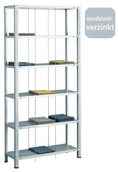 Grundregal, Schraub-Fädelstäberegal BASIC70, 2000 x 900 x 350 mm (HxBxT), 6 Fachböden, verzinkt