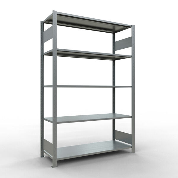 Grundregal, Fachbodenregal Stecksystem MULTIplus150, 2000 x 1300 x 500 mm (HxBxT), 5 Fachböden, Längenriegel, verzinkt