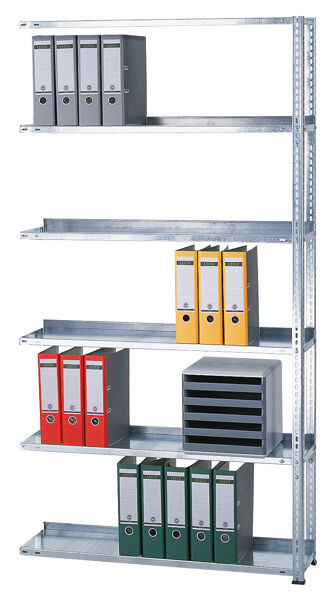 Anbauregal, Büro-Fachbodenregal Schraubsystem MULTIplus85, 2000 x 1000 x 300 mm (HxBxT), 6 Fachböden, verzinkt, mit Anschlagleiste