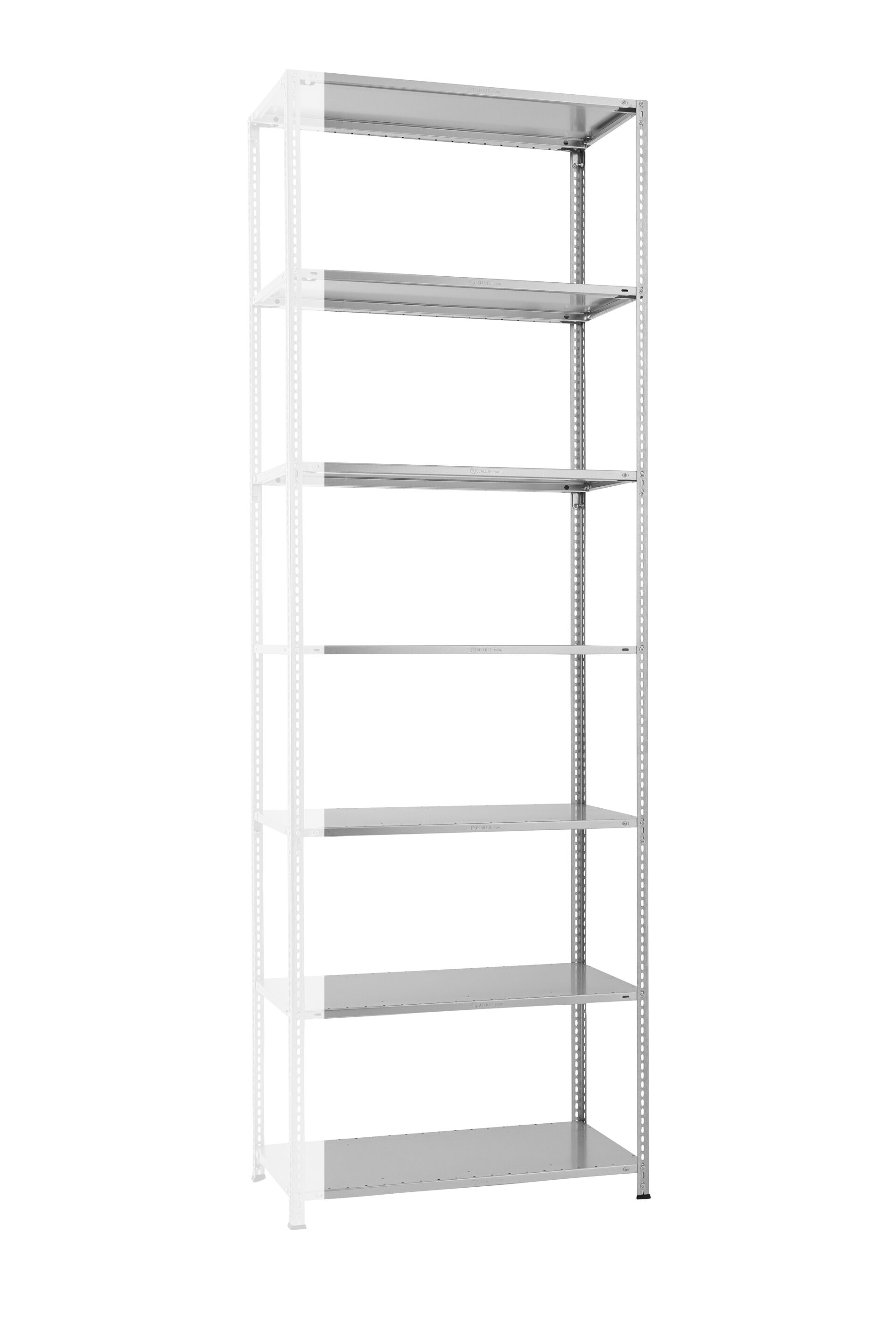 Anbauregal, Fachbodenregal Schraubsystem MULTIplus85, 3000 x 1000 x 300 mm (HxBxT), verzinkt, 7 Fachböden