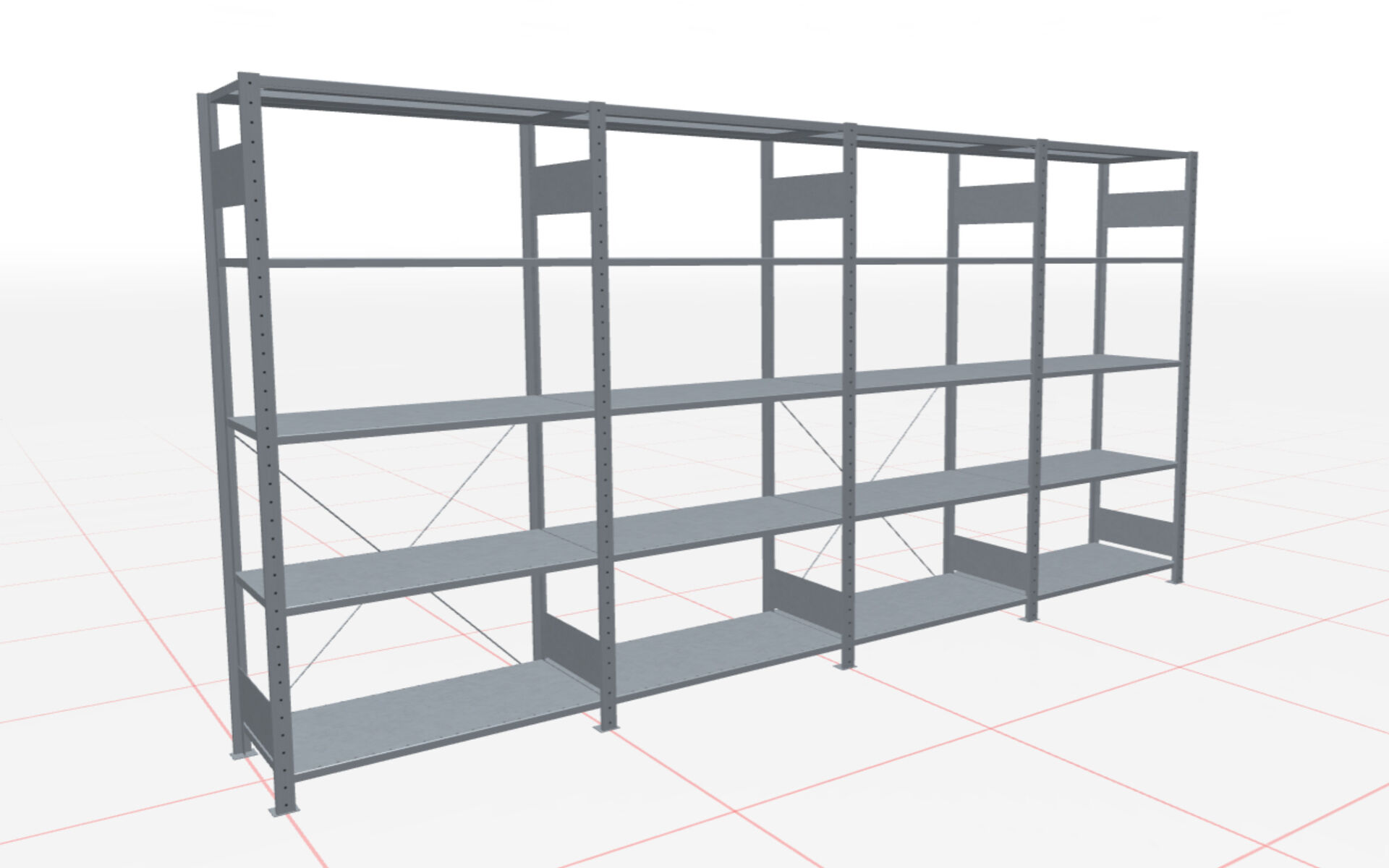 4 m-Set Fachbodenregal Stecksystem MULTIplus150, 2000 x 4000 x 500 mm HxBxT, 20 Fachböden, verzinkt