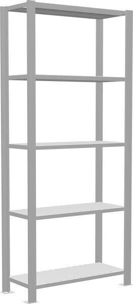Grundregal, Büro-Fachbodenregal Stecksystem MULTIplus85, 1800 x 750 x 300 mm (HxBxT), 5 Fachböden, Kreuzstrebe, RAL 7035 lichtgrau, mit Anschlagleiste