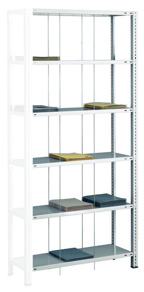 Anbauregal, Schraub-Fädelstäberegal BASIC70, 2000 x 900 x 350 mm (HxBxT), 6 Fachböden, RAL 7035 lichtgrau