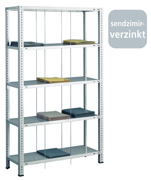Grundregal, Schraub-Fädelstäberegal BASIC70, 1800 x 900 x 350 mm (HxBxT), 5 Fachböden, verzinkt