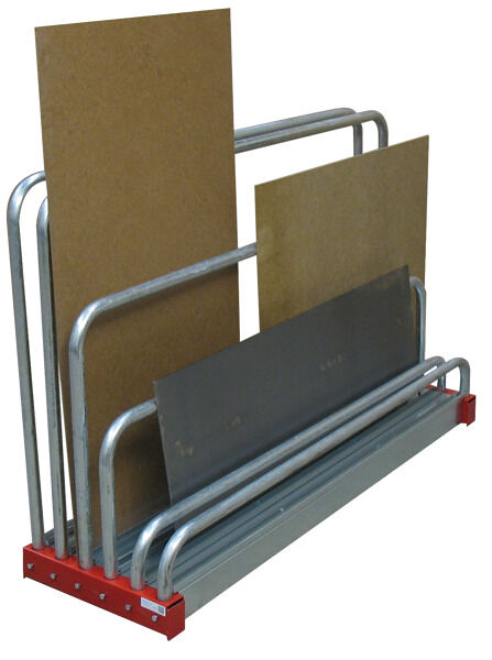 Reststück-Regal, 1000 x 480 x 1600 mm HxBxT, Gestell RAL 3000 feuerrot/Bügel verzinkt, 5 Fächer à 50 mm, Traglast je Fach 500 kg, Bügelhöhen 2x120, 1x385, 1x640, 2x900 mm