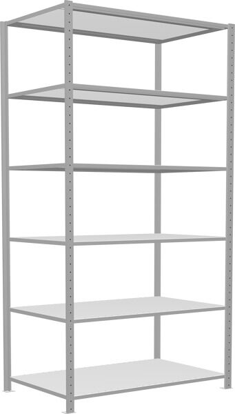 Grundregal, Fachbodenregal Stecksystem MULTIplus150, 2500 x 1300 x 800 mm (HxBxT), 6 Fachböden, Längenriegel, RAL 7035 lichtgrau