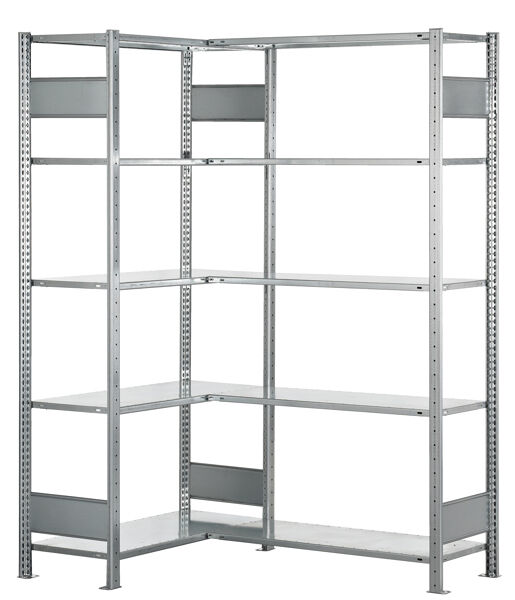 Eckregal (Felder A + B) 2000 x 1000 x 500, 2x5 Fachböden, Längenriegel, verzinkt