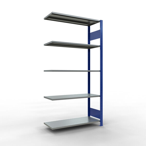Anbauregal, Fachbodenregal Stecksystem MULTIplus85, 2000 x 1000 x 400 mm (HxBxT), 5 Fachböden, Längenriegel, RAL 5010 enzianblau