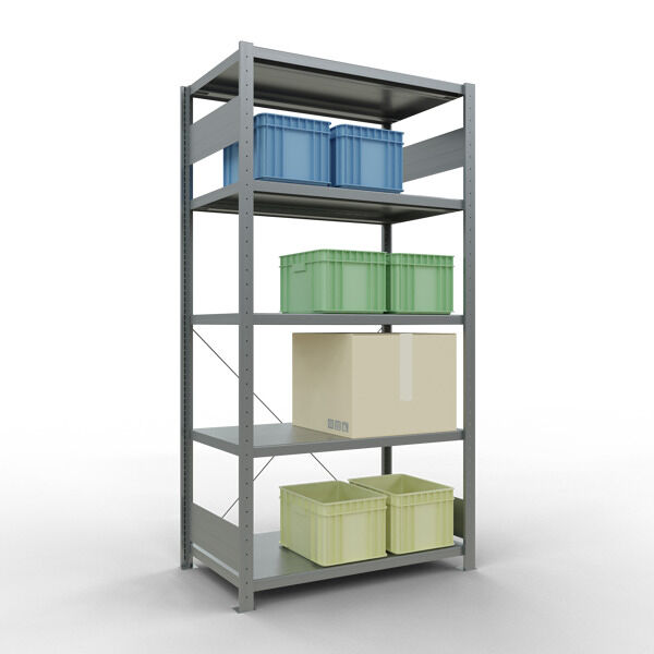 Grundregal, Fachbodenregal Stecksystem MULTIplus250, 2000 x 1000 x 600 mm (HxBxT), 5 Fachböden, Kreuzstrebe, verzinkt