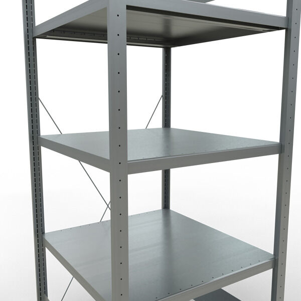 Grundregal, Fachbodenregal Stecksystem MULTIplus250, 2000 x 750 x 800 mm (HxBxT), 5 Fachböden, Kreuzstrebe, verzinkt