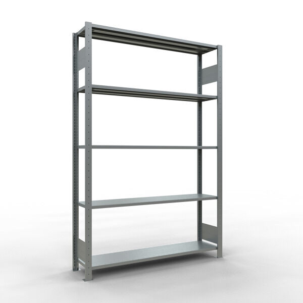 Grundregal, Fachbodenregal Stecksystem MULTIplus150, 2000 x 1300 x 300 mm (HxBxT), 5 Fachböden, Längenriegel, verzinkt