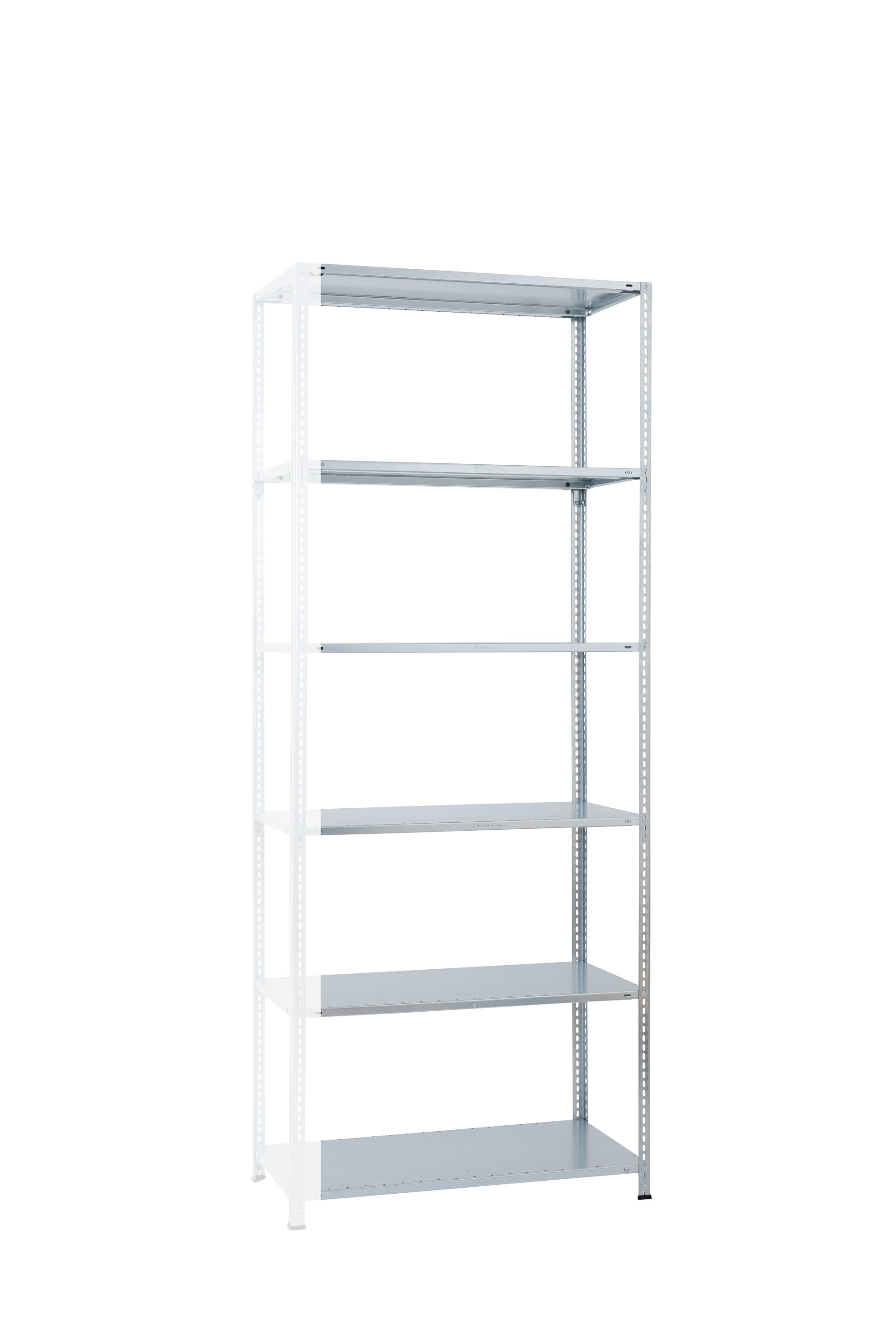 Anbauregal, Fachbodenregal Schraubsystem MULTIplus250, 2500 x 750 x 300 mm (HxBxT), verzinkt, 6 Fachböden