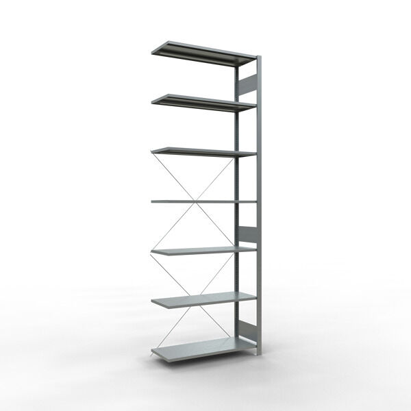 Anbauregal, Fachbodenregal Stecksystem MULTIplus150, 3000 x 1000 x 400 mm (HxBxT), 7 Fachböden, Kreuzstrebe, verzinkt