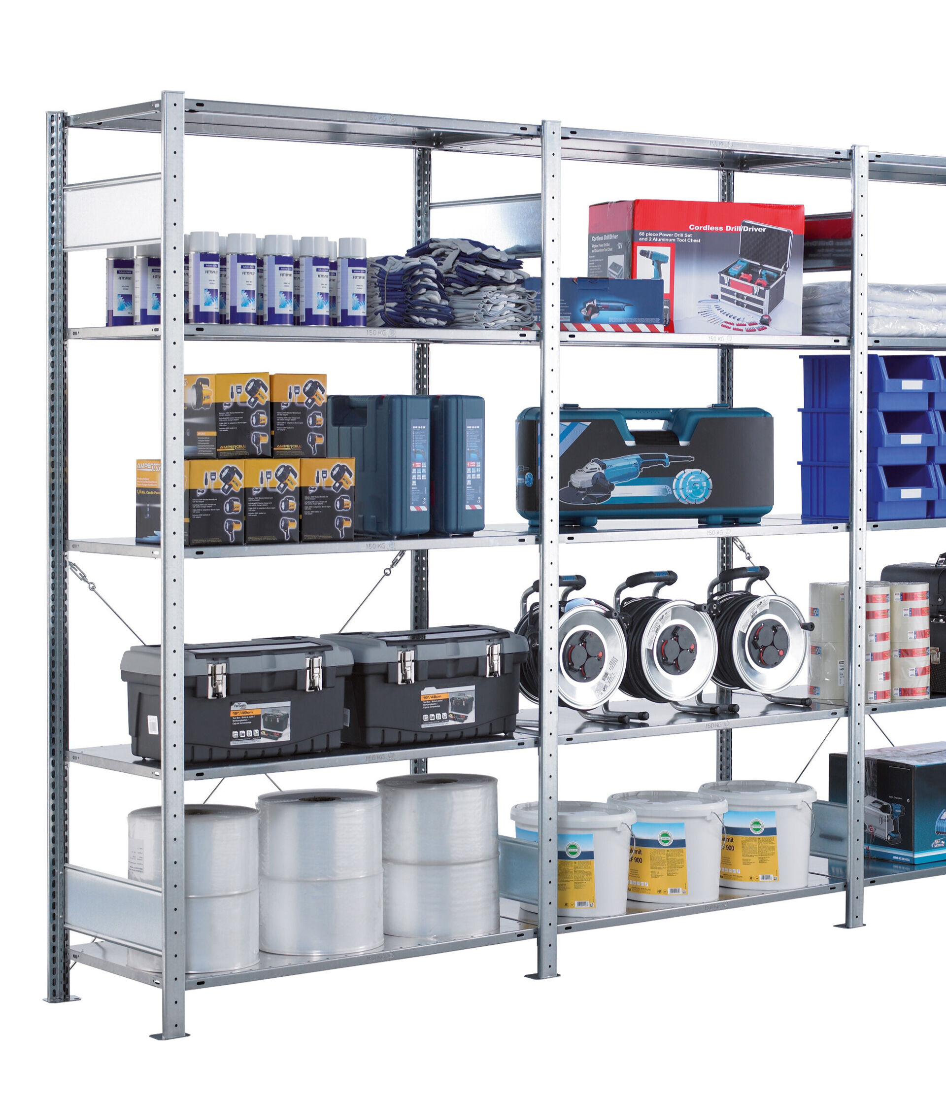 3 m-Set Fachbodenregal Stecksystem MULTIplus150, 2000 x 3000 x 600 mm HxBxT, 15 Fachböden, verzinkt
