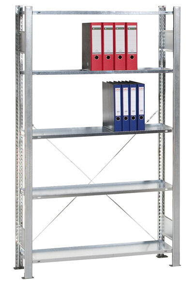 Grundregal, Büro-Fachbodenregal Schraubsystem MULTIplus150, 1800 x 1000 x 600 mm (HxBxT), 5 Fachböden, verzinkt, ohne Mittelanschag