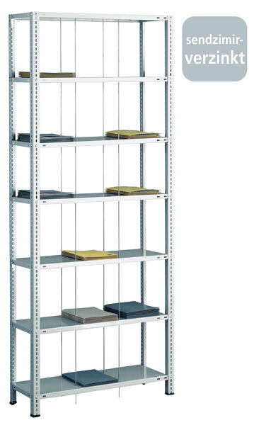 Grundregal, Schraub-Fädelstäberegal BASIC70, 2300 x 900 x 350 mm (HxBxT), 7 Fachböden, verzinkt