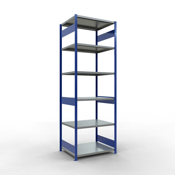 Grundregal, Fachbodenregal Stecksystem MULTIplus250, 3000 x 1000 x 800 mm (HxBxT), 7 Fachböden, Längenriegel, RAL 5010 enzianblau/verzinkt