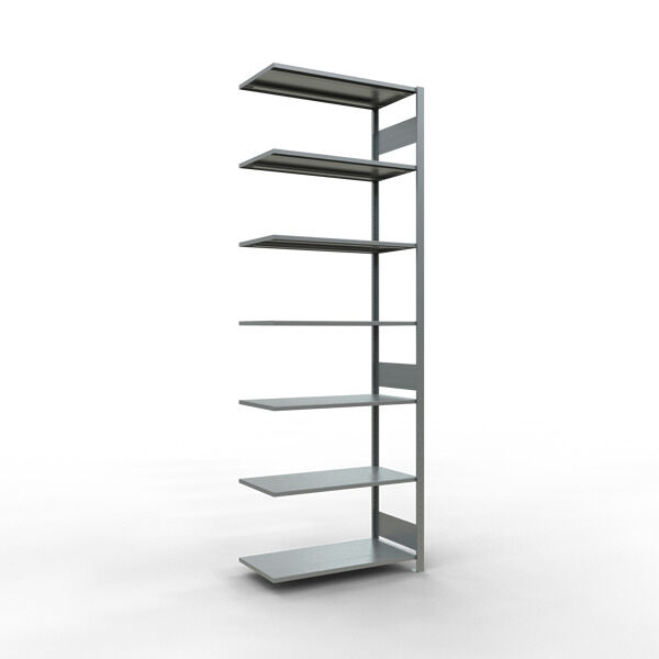 Anbauregal, Fachbodenregal Stecksystem MULTIplus85, 3000 x 1000 x 500 mm (HxBxT), 7 Fachböden, Längenriegel, verzinkt