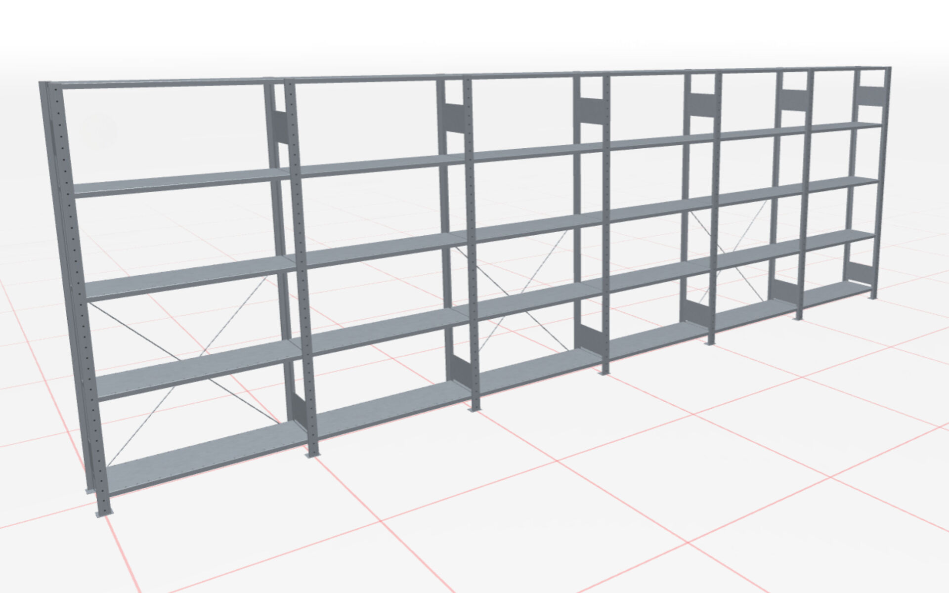 6 m-Set Fachbodenregal Stecksystem MULTIplus150, 2000 x 6000 x 300 mm HxBxT, 30 Fachböden, verzinkt