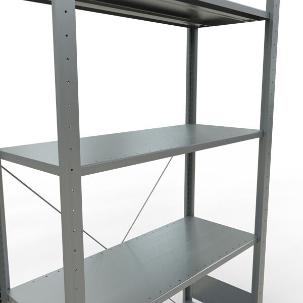 Grundregal, Fachbodenregal Stecksystem MULTIplus150, 2000 x 1000 x 400 mm (HxBxT), 5 Fachböden, Kreuzstrebe, verzinkt