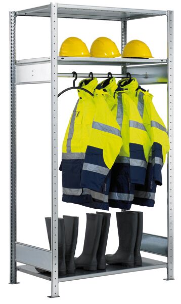 Grundregal, Garderobenregal MULTIplus150 2000 x 750 x 600 mm (HxBxT), verzinkt, 3 Fachböden, 1 Stück Kleiderstange
