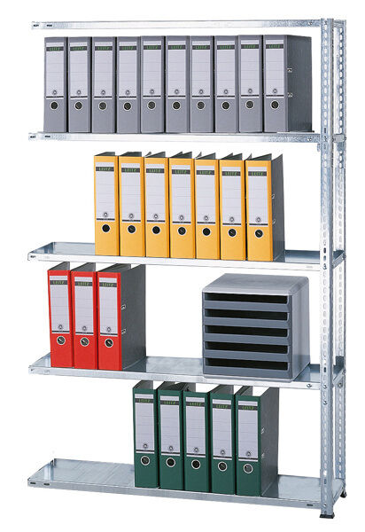 Anbauregal, Büro-Fachbodenregal Schraubsystem MULTIplus85, 1800 x 1300 x 300 mm (HxBxT), 5 Fachböden, verzinkt, ohne Anschlagleiste