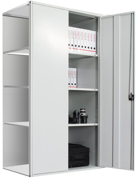 Flügeltürschrank, Anbauregal 2000 x 1000 x 800 mm, RAL 7035 lichtgrau/verzinkt, 5 MULTIplus150-Fachböden, Seitenwand, Rückwand, 1 Stück Flügeltür inkl. 3-Punkt-Verriegelung