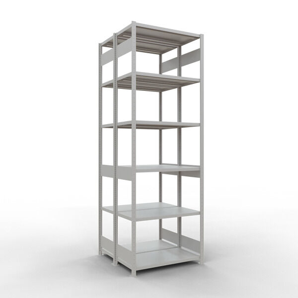Grundregal, Doppelregal, Fachbodenregal Stecksysem MULTIplus250, 3000 x 1000 x (2x500) mm (HxBxT), 2x7 Fachböden, Längenriegel, RAL 7035 lichtgrau