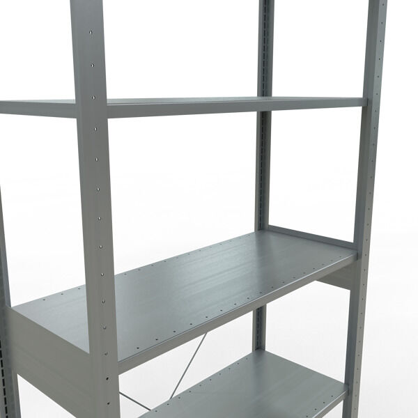 Grundregal, Fachbodenregal Stecksystem MULTIplus150, 2500 x 1000 x 400 mm (HxBxT), 6 Fachböden, Kreuzstrebe, verzinkt