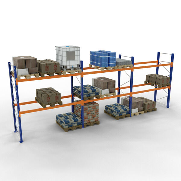 Palettenregal 3 Felder á 2.700 mm - 3.000 x 1.100mm, HxT, 12 Holme (Fachlast 1.500kg)