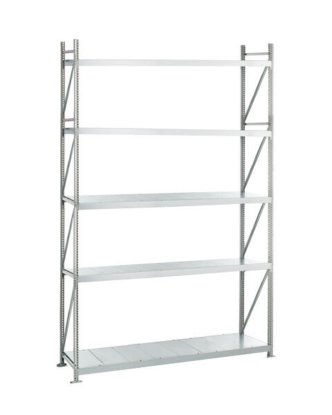 Grundregal, Weitspannregal WS 3000 ML50 mit Stahlpaneelen, 3000 x 2000 x 500 mm, verzinkt, 5 Ebenen, Fachlast 500 kg, Feldlast 2.500 kg