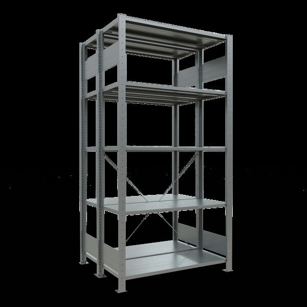 Grundregal, Doppelregal, Fachbodenregal Stecksysem MULTIplus150, 2000 x 1000 x (2x400) mm (HxBxT), 2x5 Fachböden, Kreuzstrebe, verzinkt