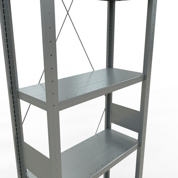Grundregal, Fachbodenregal Stecksystem MULTIplus250, 3000 x 750 x 300 mm (HxBxT), 7 Fachböden, Kreuzstrebe, verzinkt