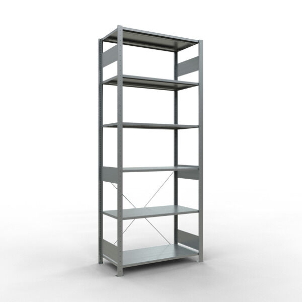 Grundregal, Fachbodenregal Stecksystem MULTIplus150, 2500 x 1000 x 500 mm (HxBxT), 6 Fachböden, Kreuzstrebe, verzinkt