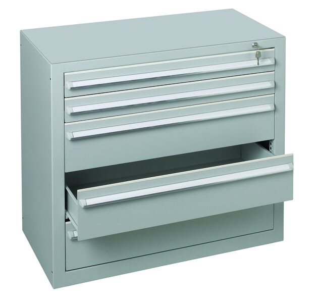 Schubladenblock 900 x 1000 x 500 mm, K/S RAL 7035 lichtgrau/RAL 7035 lichtgrau, Schubladen 2 x 100 mm, 3 x 200 mm