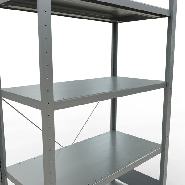 Grundregal, Fachbodenregal Stecksystem MULTIplus250, 2000 x 1000 x 500 mm (HxBxT), 5 Fachböden, Kreuzstrebe, verzinkt