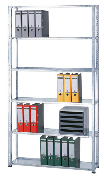 Grundregal, Büro-Fachbodenregal Schraubsystem MULTIplus85, 2000 x 1000 x 300 mm (HxBxT), 6 Fachböden, verzinkt, ohne Anschlagleiste